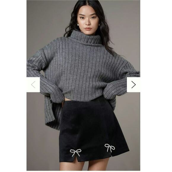 Anthropologie Avec Les Filles Bow Embellished Slit Mini Skirt Size: XS - Picture 1 of 5
